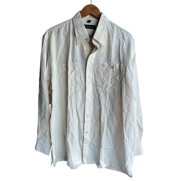 Vintage Oleg Cassini Mens XL Ivory Cream Long Sleeve Button Up - Picture 1 of 8